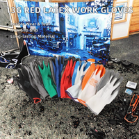 Gants de sécurité en latex enduit de polyester rouge 13G de qualité industrielle, type I, isolation électrique, résistants à l'abrasion