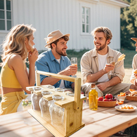 Présentoir suspendu de boisson de bureau en bambou en bois support de support de maison décoratif support de stockage de 6 bouteilles avec support de verre pour le camping
