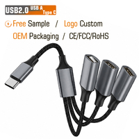 Cable USB-A 3 en 1 de Metal y Nylon Trenzado, Cable de Datos OTG Macho a Hembra, Extensor USB, Logotipo Personalizado OEM