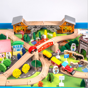 Rail en bois naturel Montessori, 108 pièces, avec ensemble de <span class=keywords><strong>Table</strong></span>, jouet de construction écologique pour enfants - Product Image 4