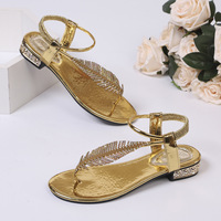 Nouvelles sandales d'été pour femmes, vente en gros, haute qualité, courtes, avec strass, couleur dorée, pour robe