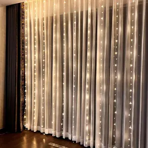 3*3M 300 wasserdichte LED-Fenster im Freien, die Lichterkette warmweiß mit Haken für Hochzeits feier Garten Wand dekoration