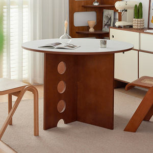 Round Solid Wood Dining Table With Perforations Modern Minimalist Design For Small Homes French Style Stable Structure - Product Image 2