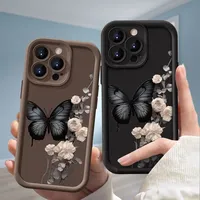 Coque de téléphone pour iPhone X XR XS SE 4 11 12 13 MINI 14 15 16 16E 17 AIR PLUS PRO MAX, coque souple antichoc, fleurs, papillons