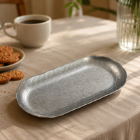 Assiette ovale de luxe vintage en acier inoxydable, finition écologique, durable, de qualité alimentaire, avec bordure en dentelle, pour hôtel
