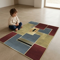 Hapton Geometrisches Streifenmuster 10mm Mittellanger Flor Wasserdichter Schalldämpfender Langlebiger Hochwertiger Teppich für Zuhause und Reisen