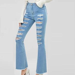 Jeans con Bolsillos Delanteros y Dobladillo Deshilachado, Pantalones de Cintura Alta para Mujer, de Alta Calidad, Color Azul Claro, Casuales y a la Moda - Product Image 2