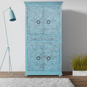 Armoire de chambre autoportante en bois massif de style moderne de qualité supérieure avec deux portes sculptées Application de salle à manger Inde - Product Image 1