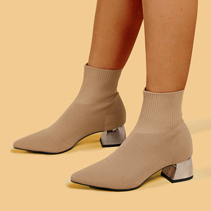 2025 <b>Hot</b> Selling New Pointed Thick Heel Elastic Knitted Fashion Women's Boots, Sizes 35-42 - Product Image 3