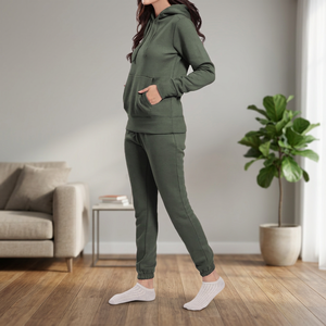 Conjunto de Pantalones Anchos con Cintura Elástica y Sudadera con Capucha Transpirable para Mujer, Talla Grande, Otoño - Product Image 4