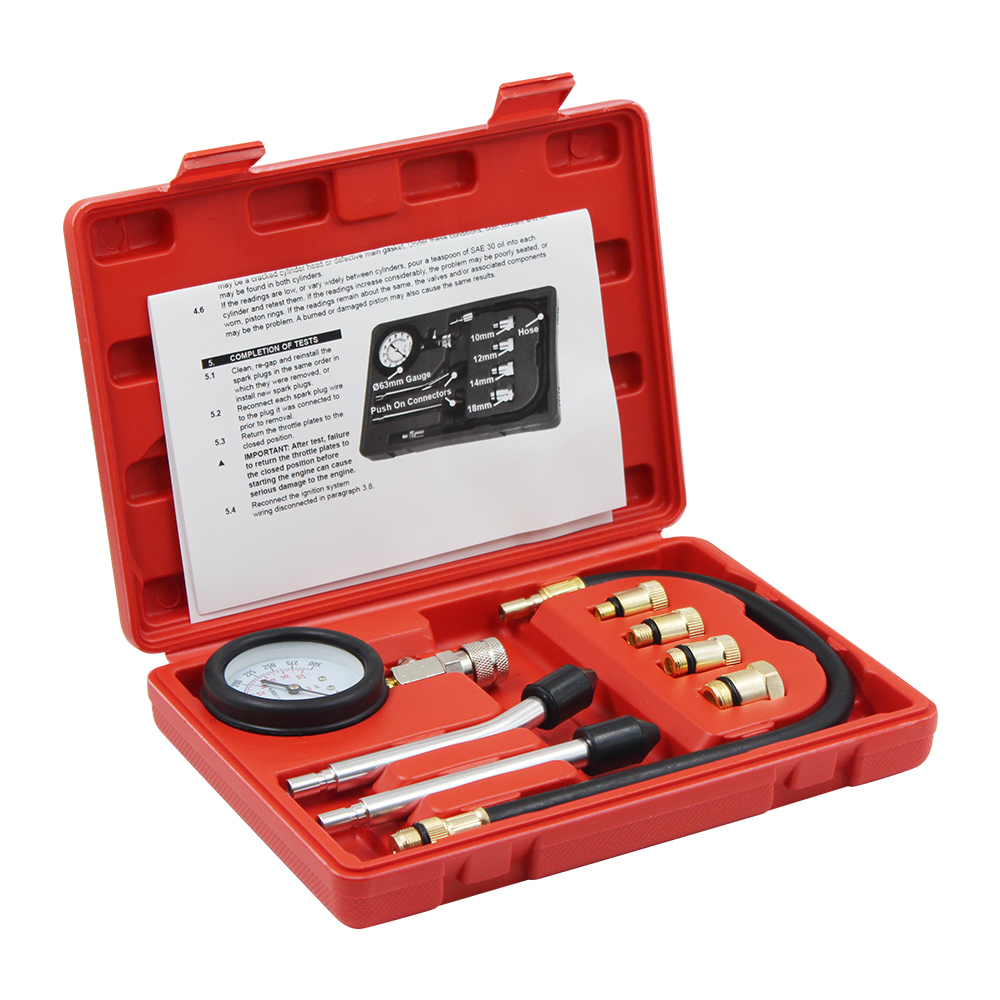 AutoWandererTool Petrol Engine Cylinder Compression Tester Kit, 8Pcs India AutoWandererTool Petrol Engine Cylinder Compression Tester Kit, 8Pcs India