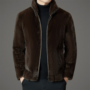 Cappotto Invernale Reversibile in Pelliccia di <span class=keywords><strong>Visone</strong></span> per <span class=keywords><strong>Uomo</strong></span>, Collo Alto, Spesso e Caldo, in Rayon - Product Image 4
