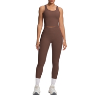 Setelan Yoga Dua Potong Warna Solid Berbahan Brushed Double-sided Breathable dengan Saku, Cocok untuk Olahraga Lari dan Fitness