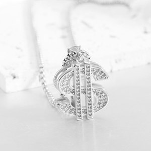 Hip Hop Dollar Signe Pendentif <span class=keywords><strong>Collier</strong></span> avec Zircone Pleine Perceuse Intimidation Beauté Argent En Acier Inoxydable Couleur Rétention Bijoux - Product Image 2