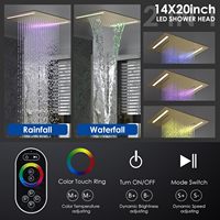 Ensemble de robinetterie de douche Homedec à 4 poignées en laiton et acier inoxydable, avec valve à icône lumineuse, pommeau de douche LED 14x20 pouces, jet pluie/ cascade de 6 pouces