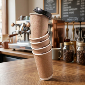 Vasos de papel kraft de 10 oz y 80 mm (300 ml) para café, de pared simple, desechables, para bebidas calientes, vasos de papel de doble pared. - Product Image 6