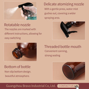 ขวดแก้วใส่น้ำมันหอมระเหยแบบเติมได้ขวดบอสตันพร้อมปั๊มสเปรย์ทริกเกอร์สีดำขนาด250มล. 500มล. สีฟ้าใส - Product Image 5