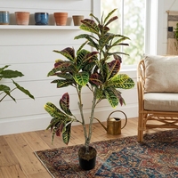 Arbre artificiel en croton de 120 cm, plante en croton en soie, plante artificielle en bonsaï pour décoration intérieure