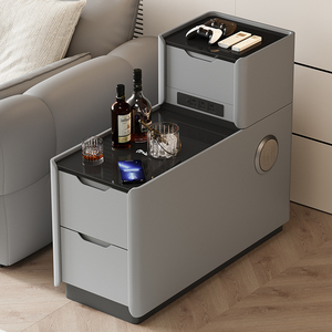 Leather Light Luxury Multifunctional <b>Side</b> Cabinet Wireless Charging 3 <b>Drawers</b> Modern Design for Living Room Home Furniture A29 H - Product Image 6
