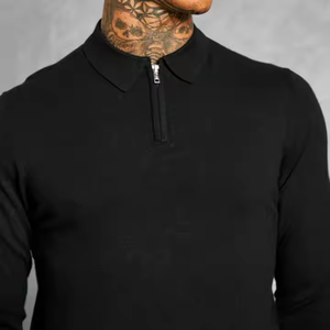 Haute qualité coton personnalisé quart fermeture éclair à manches longues Slim Fit hommes <span class=keywords><strong>Polo</strong></span> T-shirt hommes décontracté plaine fermeture éclair tricot <span class=keywords><strong>Polo</strong></span> - Product Image 4