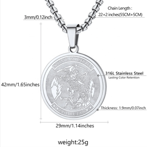 Charm Medalla Placa redonda Hombres San Miguel Colgante Collar Oración completa Protección de acero inoxidable Medallón de Arcángel - Product Image 4