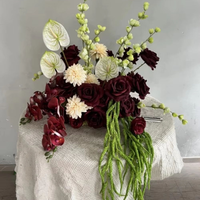 H512 Grosir Kustomisasi Bunga Burgundy Real Touch Flower Ball Rangkaian Bunga Artifisial Dekorasi Meja Tengah Acara Pernikahan