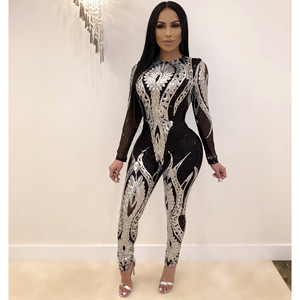 Ready to Ship <strong>Sequin</strong> Long Sleeve Embroidery Decal Wave <strong>Bodysuit</strong> for New Women Jumpsuits Pants - Product Image 6