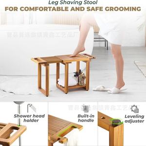 Wooden <b>Bathroom</b> <b>Stool</b> Extendable 2 Tier Shelf Minimalist Design For Bathtub Side Use - Product Image 4