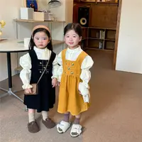 2022 sonbahar kore tasarım küçük bebek kız tulum elbiseler yürüyor çocuk kadife siyah sarı tulum giyim Pc2353045