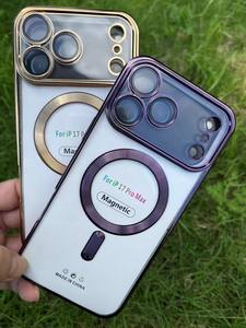 Custodia per paraurti in TPU magnetico placcato trasparente di lusso custodia Wireless per <span class=keywords><strong>iPhone</strong></span> 17 16 15 14 13 12 Pro Max Plus - Product Image 6