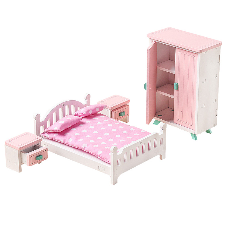 Wooden Dollhouse Furniture Set of House Bedroom Miniature Dollhouse Accessories for Dollhouse Toy Playhouse Furniture Toys