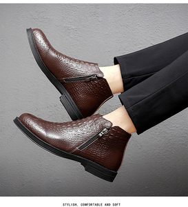 Chaussures Oxford Derby pour hommes, <span class=keywords><strong>bottines</strong></span> courtes, confort occidental, cuir véritable, décontractées, loisirs, hiver, rembourrées en coton, chaudes - Product Image 3