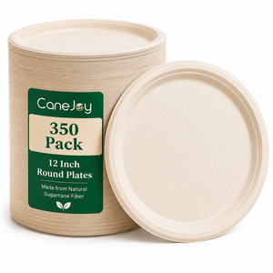 Eco-friendly Bagasse Dinner <b>Plate</b> 12 Inch Round Biodegradable Sugarcane Pulp Heavy Duty <b>Disposable</b> Compostable - Product Image 2