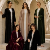 Abaya en velours et dentelle pour femmes, manches longues, coupe ample, cardigan musulman, kimono, tenue quotidienne, hiver, vêtements islamiques modestes