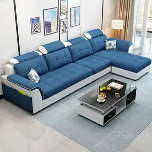 Set sofa ruang tamu, tempat tidur sofa bahan beludru sudut sofa desain modern