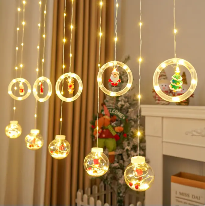 Garland Copper Wire Fairy Ring Shaped Flashing Wall Window Hanging Decoration Xmas Led Christmas Wish Ball Curtain String Light