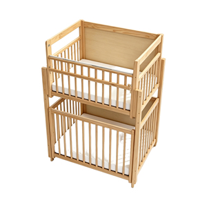 Culla in Legno a Due Piani per Neonati e Bambini, <span class=keywords><strong>Lettino</strong></span> per Asilo Nido in Legno Massello con Sponda di Sicurezza, Culla per Neonati e Bambini - Product Image 3