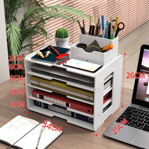 Caja de Almacenamiento de Archivos, Organizador de Escritorio Multicapa, Portaplumas, Caja <span class=keywords><strong>para</strong></span> Archivos, Soporte <span class=keywords><strong>para</strong></span> Libros, Estante de Almacenamiento Organizador de Oficina - Product Image 1
