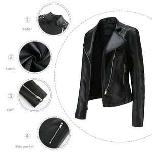 Veste en <span class=keywords><strong>simili</strong></span> <span class=keywords><strong>cuir</strong></span> PU à épaulettes et fermeture éclair intégrale pour femme, veste en <span class=keywords><strong>cuir</strong></span> de moto, veste courte décontractée d'hiver pour femme - Product Image 5