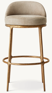 Silla de Comedor de Diseño Europeo Moderno de Lujo, Taburetes Altos con Base de Metal Martillada a Mano, Patas de Madera de Roble Rústico de Lujo, Cubierta de Tela - Product Image 3