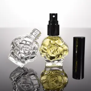 Mini Portable Refill Rose Flower Shape Clear Glass Bottle 10ml Empty Spray Perfume Bottle With Screw Lids