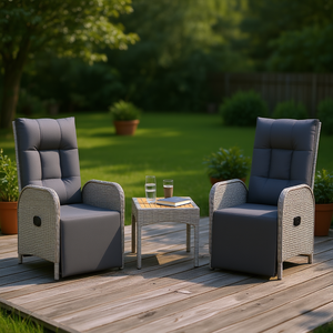 Sillas Reclinables de Ratán Sintético para Patio con Cojines Color Gris, Muebles de Jardín para Exteriores, Estilo Moderno y Contemporáneo - Product Image 2