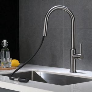 Robinet <span class=keywords><strong>de</strong></span> cuisine extractible en acier inoxydable sans plomb avec mitigeur certifié WaterMark, robinet d'évier à arc haute pour cuisines modernes - Product Image 3