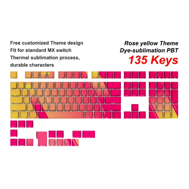 Print Pbt Material Carbon Color Matching Original Height 104 87 84 82 68 61keys Rose Yellow Theme  Mechanical Keyboard Keycaps