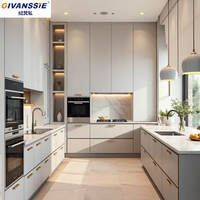 Meuble de cuisine modulaire en contreplaqué avec panneau mélaminé, armoire de cuisine sur mesure avec rangement à angle mort, résistant à l'eau