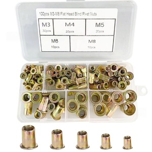100pcs M3 M4 M5 M8 Flat Head Blind Rivet Nuts Zinc Plated Steel Assortment Set - Product Image 1