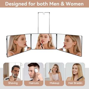 Espejo Cosmético HD Plegable de Tres Lados con Luz, Recargable por USB, con Gancho Extensible para Colgar - Product Image 2