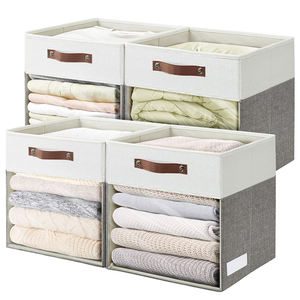 Paniers de rangement pliables en lin Organisateurs de stockage de vêtements en tissu Boîte de rangement transparente - Product Image 1