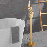 Ensemble de robinetterie de baignoire autoportante en laiton brossé doré Azeta avec douchette à main, robinet de douche de baignoire à montage au sol