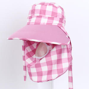 Sombrero de pescador grande a cuadros con visera ancha y máscara facial, transpirable, protección solar para mujer, uso en exteriores de verano - Product Image 4